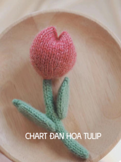 Knitting Chart: Pink Tulip Flower with Green Stem