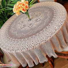 Large Round Crochet Lace Tablecloth with Silk Thread and Detailed Pattern Chart