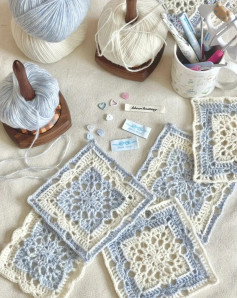 Light Blue and Cream Crochet Granny Square Cardigan Pattern