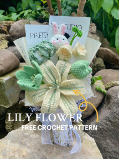 Lily Flower Free Crochet Pattern: Detailed Instructions for Petals, Stamen, and Leaves