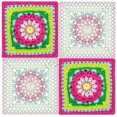 Lindos patrones a crochet: Gráficos de cuadrados florales coloridos y vibrantes para proyectos de tejido