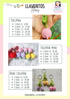 Llaveros de crochet: Tulipanes, rosas, girasoles y abejas hechas a mano