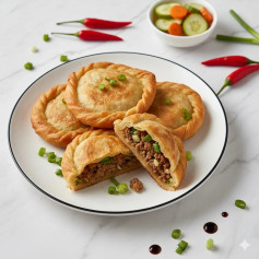 Martabak Tahu Kornet: Resep martabak chiên giòn nhân đậu phụ và thịt bò xay, ăn kèm rau củ muối chua