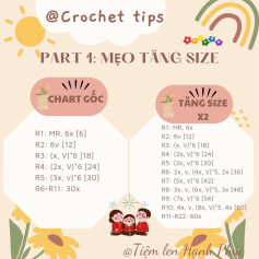 Mẹo tăng size chart móc len: Cách móc lên dây bính x2