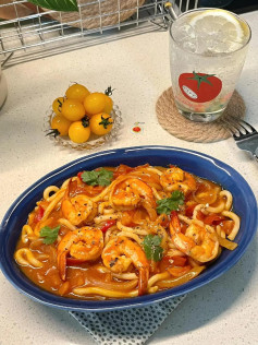 Mì Udon Tôm sốt cà chua ớt Hàn Quốc, công thức nấu ăn nhanh ngon miệng