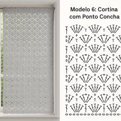 Modelo de cortina com ponto concha e gráfico de crochê floral