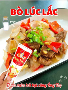 Món bò lúc lắc thơm mềm hấp dẫn, ướp cùng sữa Ông Thọ và xào giòn với ớt chuông, hành tây