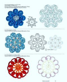 Motivos em crochê: Flores coloridas com gráficos detalhados e instruções de linha