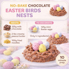 No-Bake Chocolate Easter Birds Nests Recipe with Peanut Butter and Fried Noodles