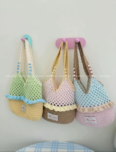 Pastel Crochet Mesh Bag with Ruffle Trim Pattern Chart