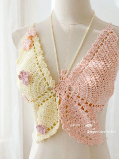 Pastel Yellow and Pink Crochet Flower Top Flat Chart Pattern