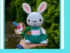 Patrón Amigurumi Conejito Blanco y Verde con Flores
