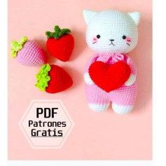 Patrón Amigurumi Gato Blanco y Rosa con Corazón
