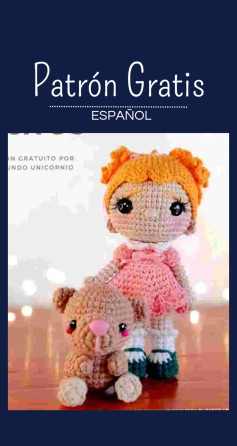 Patrón Amigurumi Gratis: Muñeca Ricitos y Oso