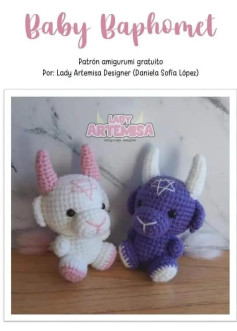 Patrón amigurumi gratuito Baby Baphomet: búp bê quỷ dễ thương với sừng và ngôi sao, hướng dẫn chi tiết bằng tiếng Tây Ban Nha