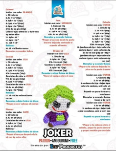 Patrón Amigurumi Joker: Guía de Móc Len Chi Tiết với Tóc Xanh và Áo Tím