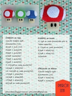 Patrón Amigurumi Seta Mario Bros: Rojo, Verde y Azul