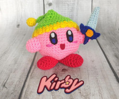 Patrón Crochet Amigurumi Kirby con Gorro y Espada