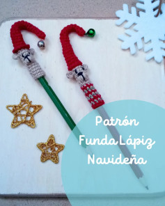 Patrón Crochet Funda Lápiz Navideña con Diseño de Gorro y Cascabel