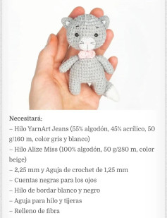 Patrón de Amigurumi Gato Gris con lazo rosa y bozal beige