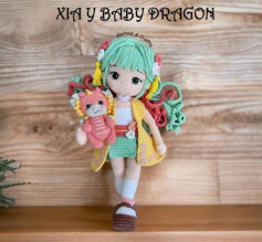 Patrón de Ganchillo Muñeca Amigurumi Xia con Dragón