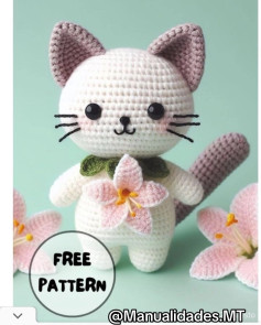 Patrón de gato amigurumi con flores