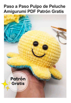 Patron de pulpo amigurumi paso a paso en amarillo y azul