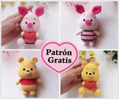 Patrón Gratis Amigurumi Puerquito y Winnie Pooh