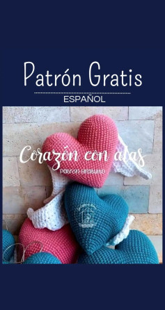Patrón Gratis Corazón con alas de crochet