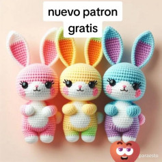 Patrón gratis de conejo amigurumi: rosa, amarillo y azul