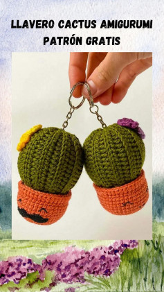 Patrón Gratis de Llavero Cactus Amigurumi con Maceta