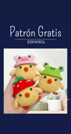 Patrón Gratis Gallina Amigurumi con Gorros de Fresa, Rana y Cerdo