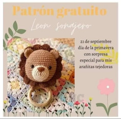 Patrón gratis leoncito amigurumi con argolla de madera