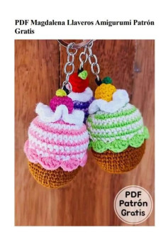 Patron gratis llaveros amigurumi magdalenas con frutas