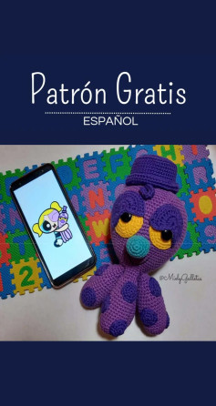 Patrón Gratis Mr. Pulpi: Búp bê mực tím móc len amigurumi