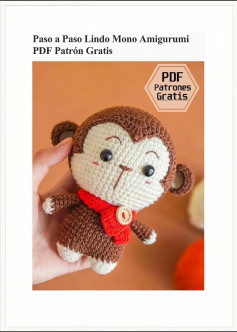 Patrón gratis paso a paso de mono amigurumi con bufanda roja