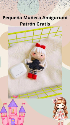 Patrón Gratis Pequeña Muñeca Amigurumi con Vestido Negro y Nudo Rojo