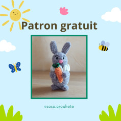Patron gratuit Lapin gris avec carotte - Guide crochet Pâques