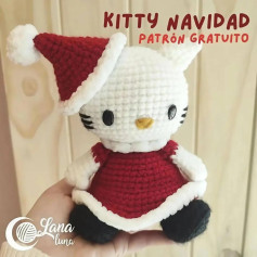 Patrón Gratuito Amigurumi Hello Kitty Navidad con Vestido Rojo y Gorro