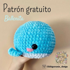 Patrón gratuito Ballenita: Búp bê cá voi xanh móc len bằng sợi nhung