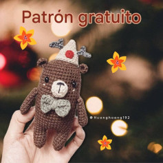 Patrón gratuito de oso amigurumi con gorro y lazo