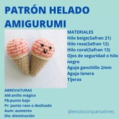 Patrón Helado Amigurumi: Tutorial paso a paso para tejer helados de ganchillo con materiales y abreviaturas