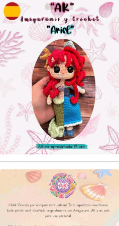 Patron Móc Len Búp bê Nàng tiên cá Ariel Amigurumi Chi Tiết
