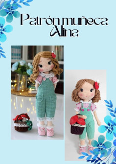 Patrón Muñeca Alina con canasta de cetas rojas