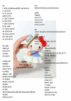 Pattern crochet doll Hello Kitty wearing blue dress and hat