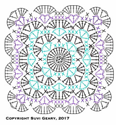 Pernille's Square free crochet pattern chart with colorful granny squares by Suvi Geary