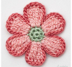 Pink Crochet Flower Flat Chart Pattern with Green Center