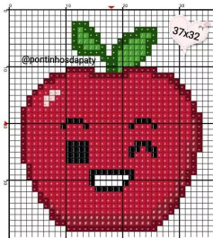 Pixel art charts for apple, pumpkin, cherries, pear, and elephant with flowers