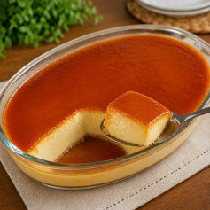 Pudim na travessa sem forno e sem ovos, super fácil e saboroso com leite condensado e calda de caramelo
