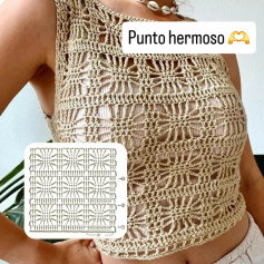 Punto hermoso: chart móc len mẫu hoa văn tinh tế cho áo dài tay và crop top màu be